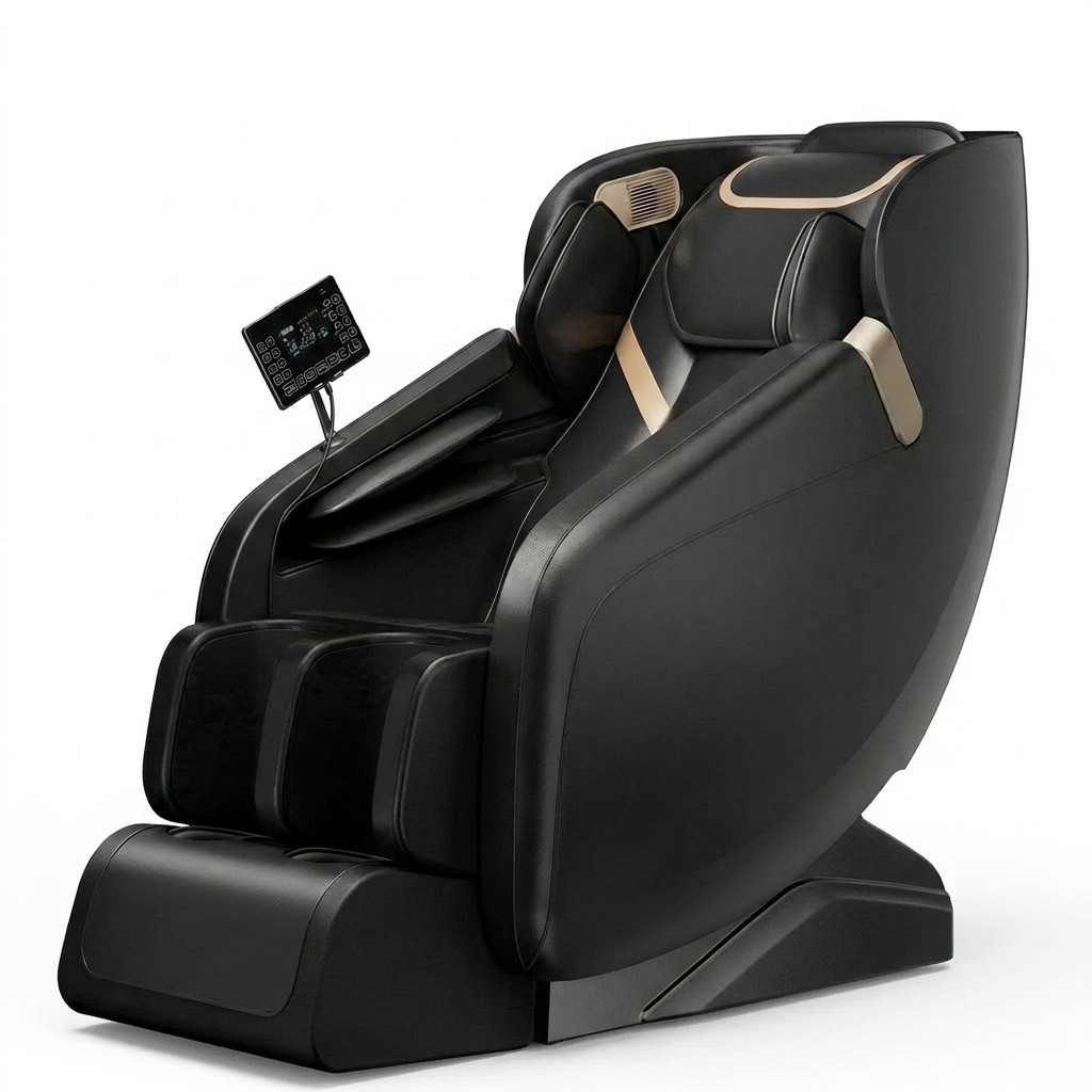 4D Massage Chair Full Body, Zero Gravity Massage Chair with Heat and Foot Massage with Airbags, Kneading, Bluetooth, LCD Touch Control - Black — Studio Shot