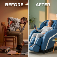 Blue Faux Leather Zero Gravity Recliner 3D Programmable Massage Chair — Before & After