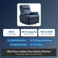 Blue Faux Leather Zero Gravity Recliner 3D Programmable Massage Chair — Results & Stats