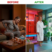 Full Spectrum Infrared Sauna，1-2 Person Home Sauna，Wooden Canadian Hemlock Indoor Spa Sauna with Resonance Speaker, Panoramic Tempered Glass Door — Before & After