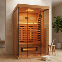 Full Spectrum Infrared Sauna，1-2 Person Home Sauna，Wooden Canadian Hemlock Indoor Spa Sauna with Resonance Speaker, Panoramic Tempered Glass Door — Studio Shot