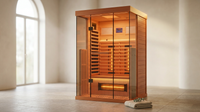 Full Spectrum Infrared Sauna，1-2 Person Home Sauna，Wooden Canadian Hemlock Indoor Spa Sauna with Resonance Speaker, Panoramic Tempered Glass Door — Lifestyle