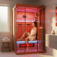Full Spectrum Infrared Sauna，1-2 Person Home Sauna，Wooden Canadian Hemlock Indoor Spa Sauna with Resonance Speaker, Panoramic Tempered Glass Door — Lifestyle