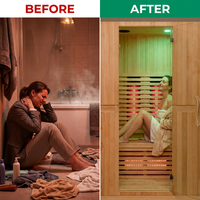 Infrared Home Sauna Room for 2 Persons Sauna Spa Room Hemlock Wood Infrared Sauna Cabin Dry Sauna with Full Spectrum Radiator, LED Light, Bluetooth, MP3, USB (2 Person Sauna Room) — Before & After