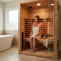 Infrared Home Sauna Room for 2 Persons Sauna Spa Room Hemlock Wood Infrared Sauna Cabin Dry Sauna with Full Spectrum Radiator, LED Light, Bluetooth, MP3, USB (2 Person Sauna Room) — Lifestyle